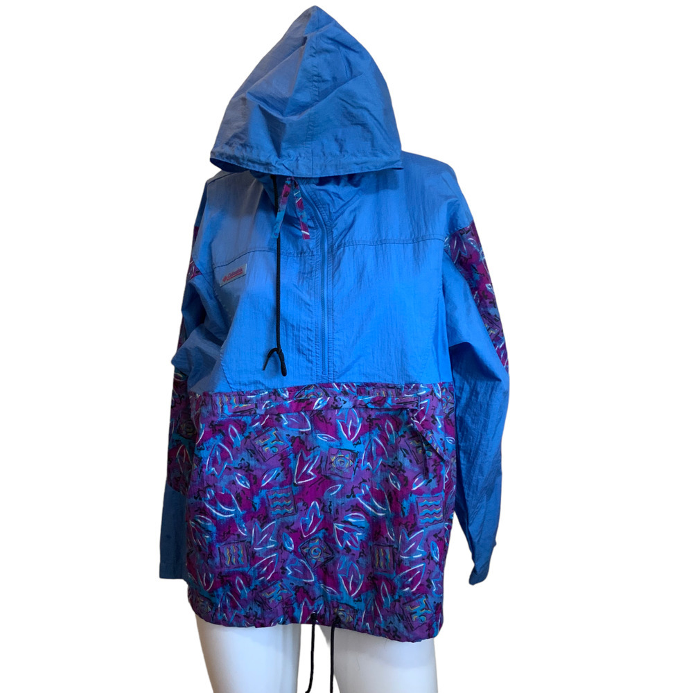 Vintage 90's Columbia Blue Purple Nylon Popover Windbreaker Jacket sz M